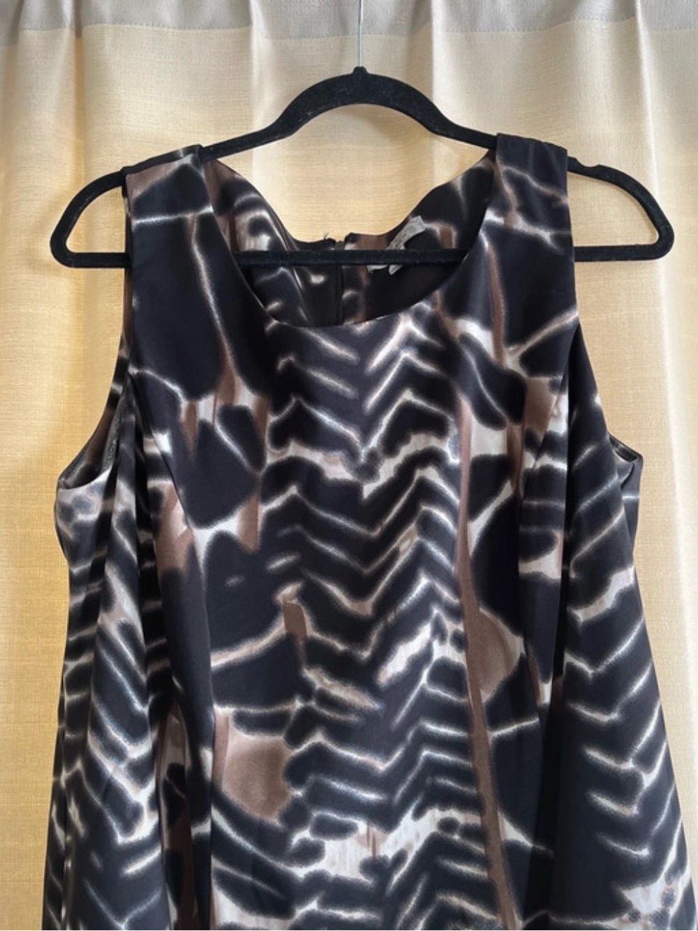 dressbarn Black, Brown and White Sleeveless Printed Midi Dress - Picture 3 of 6
